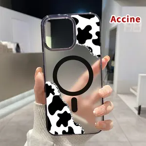 Magnetic Soft Phone Case for iPhone 15 16 14 Pro Max 13 12 11 XR XS Plus E Cow Print Corner Pattern Shockproof ultra-thin Silicone Crystal Transparent Protective Cover Supports Wireless Charging