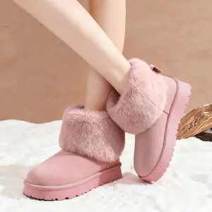 Women's French Shearling-Lined Chunky-Soled Snow Boots Solid-Color Suede with Memory Foam Insoles Slip-Resistant, Warm Winter Casual Boots ZYX