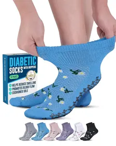 Doctor's Select Non Slip Diabetic Socks for Women & Men | 6 Pairs | Smooth Toe Seams & Grippers | Colors: White, Purple, Gray, Peach, Black, Blue