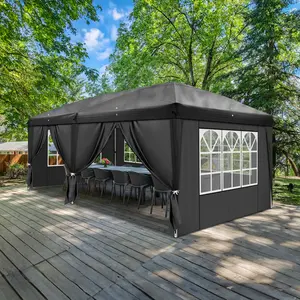 10'X20' Instant Pop Up Canopy Tent,6 Panel Outdoor Tent With 2 Doors And 4 Mesh Windows, Summer Vibes, Outdoor Fun