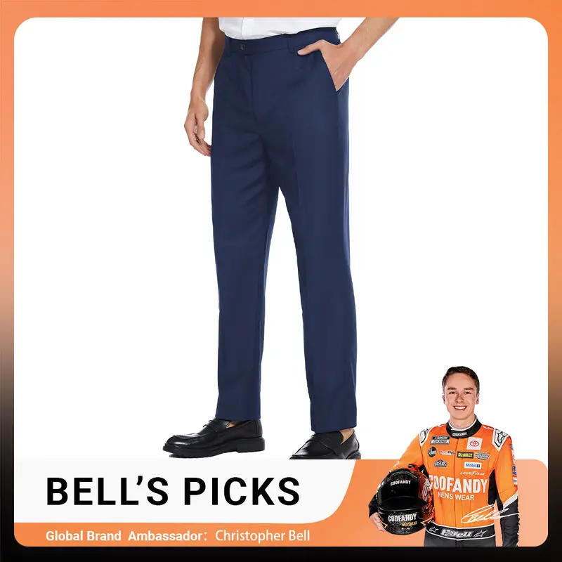 Men's Classic Fit Dress Pants Flat Front Straight Formal Pants Wrinkle Free Expandable Waist Suit Pants Casual Menswear