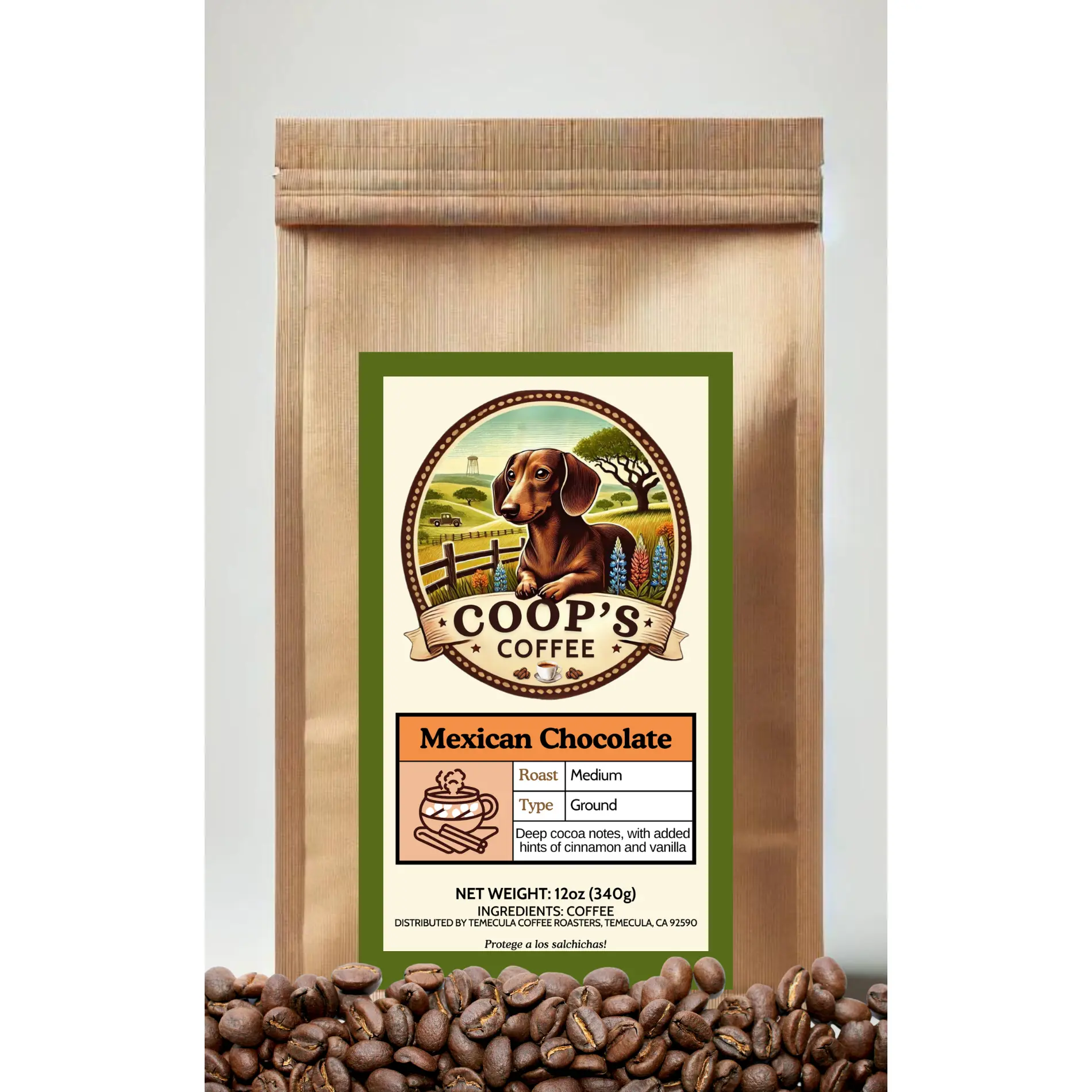 Coop's Coffee Mexican Chocolate Coffee - Medium Roast, Ground, 12oz, Rich Chocolate Flavor with Cinnamon & Spice, Traditional Beverage