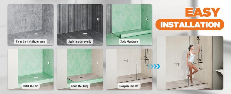 AMERLIFE Shower Curb Kit with Complete Shower Kit- Tray, Curb, Membrane, Seals, Bonding Flange, Corners, Trowel & Level, Tray