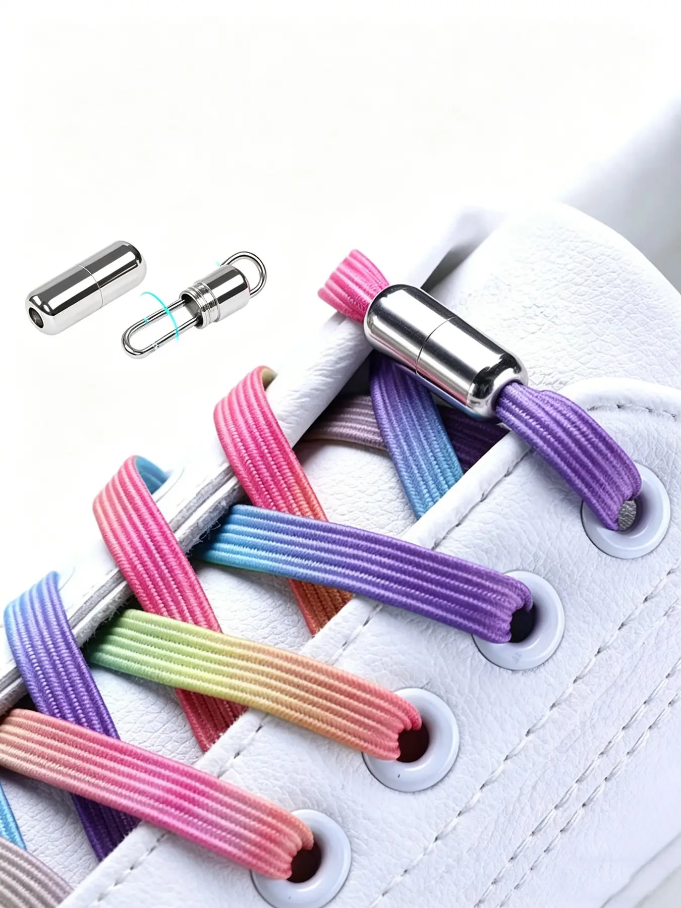 Metal Buckle Lazy Shoelaces for Men and Women, Elastic Flat Laces for Casual Shoes, No-Tie Design for Kids, Trendy Sneakers Accessory, Shoe Strings For Sneakers