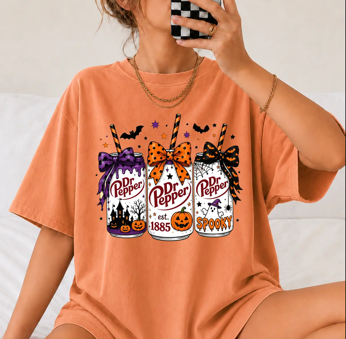Comfort Colors Dr Pepper Halloween Soda Can T-shirt, Pumpkin Coquette Bow Spooky Halloween Tee, Soda Lovers Gifts