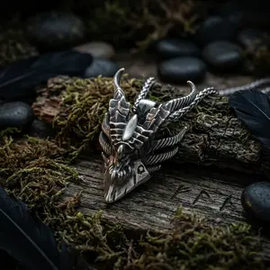 GTHIC Vintage Evil Dragon Head Stainless Steel Pendant Rugged Gothic Dragon Jewelry for Men Women Casual or Event Looks