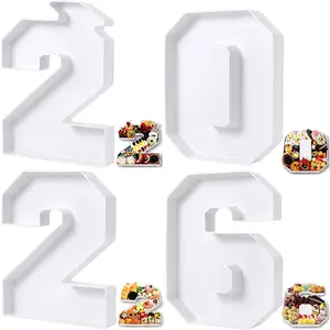 4 Pcs 13.7" 2026 Graduation Number Fillable for Charcuterie Disposable Mache Box Chocolate Candy Tray Grad Container Decoration(White,2026)