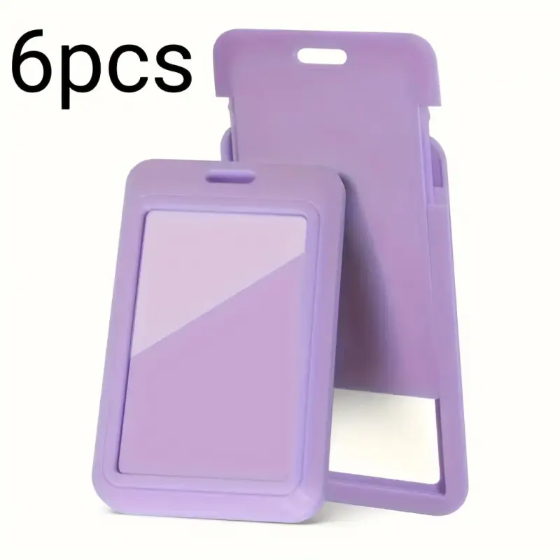 6pcs Heavy-Duty ID Card Holders with Slide Mechanism and Clear Front Window, Purple, Black Vertical/Horizontal Protective Sleeves, Rounded Corner Design, with Badge Clip, Suitable for Office, School, Events - Compatible with Smart Cards, ID Badges