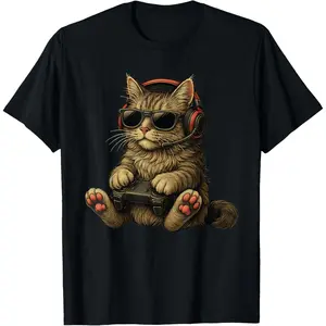 Kitten Cat Playing Video Games Vintage Funny Cat Gaming T-Shirt