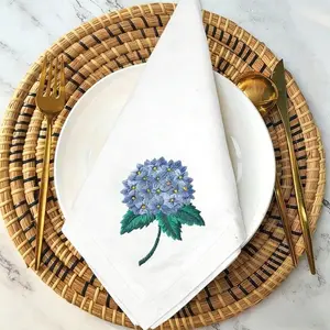1/4PCS Cotton and Linen Embroidered Napkin Cloth Hydrangea Square Wedding Birthday Party Decorative Mouth Cloth Tea Towel