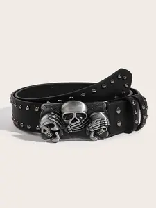 Unisex Skull Alloy Buckle Belt, Y2K Punk Street Style, Casual Waistband for Jeans and Pants, Perfect for Daily Commute, Halloween, Christmas, Party