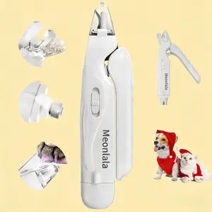 Meonlala 2-in-1 Pet Nail Clipper & Grinder, Cat Dog Nail Trimmer, Rechargeable, Ultra-Quiet Electric Grooming Kit, LED Light, Suitable for All Pet Sizes