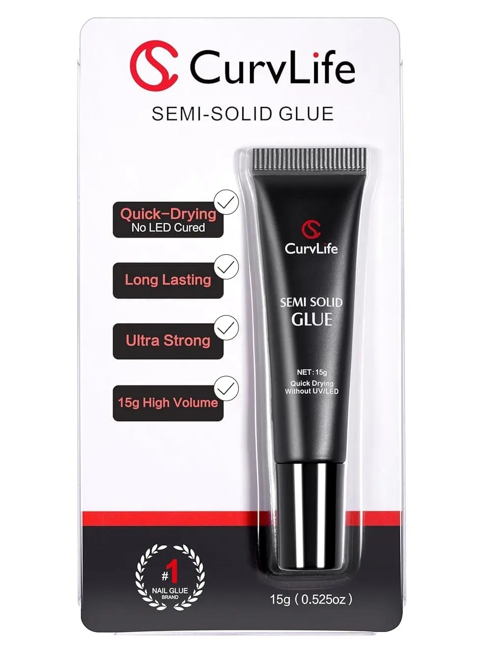 Curvlife Super Strong Nail Glue 15g for Press On Nails - Quick Drying, Semi Solid, Long Lasting, No UV Light Needed