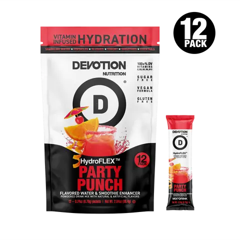 Devotion Nutrition HydroFLEX Vitamin Infused Hydration | 12-PK Party Punch, Water Flavors, Powdered Drink Mix, Dye Free