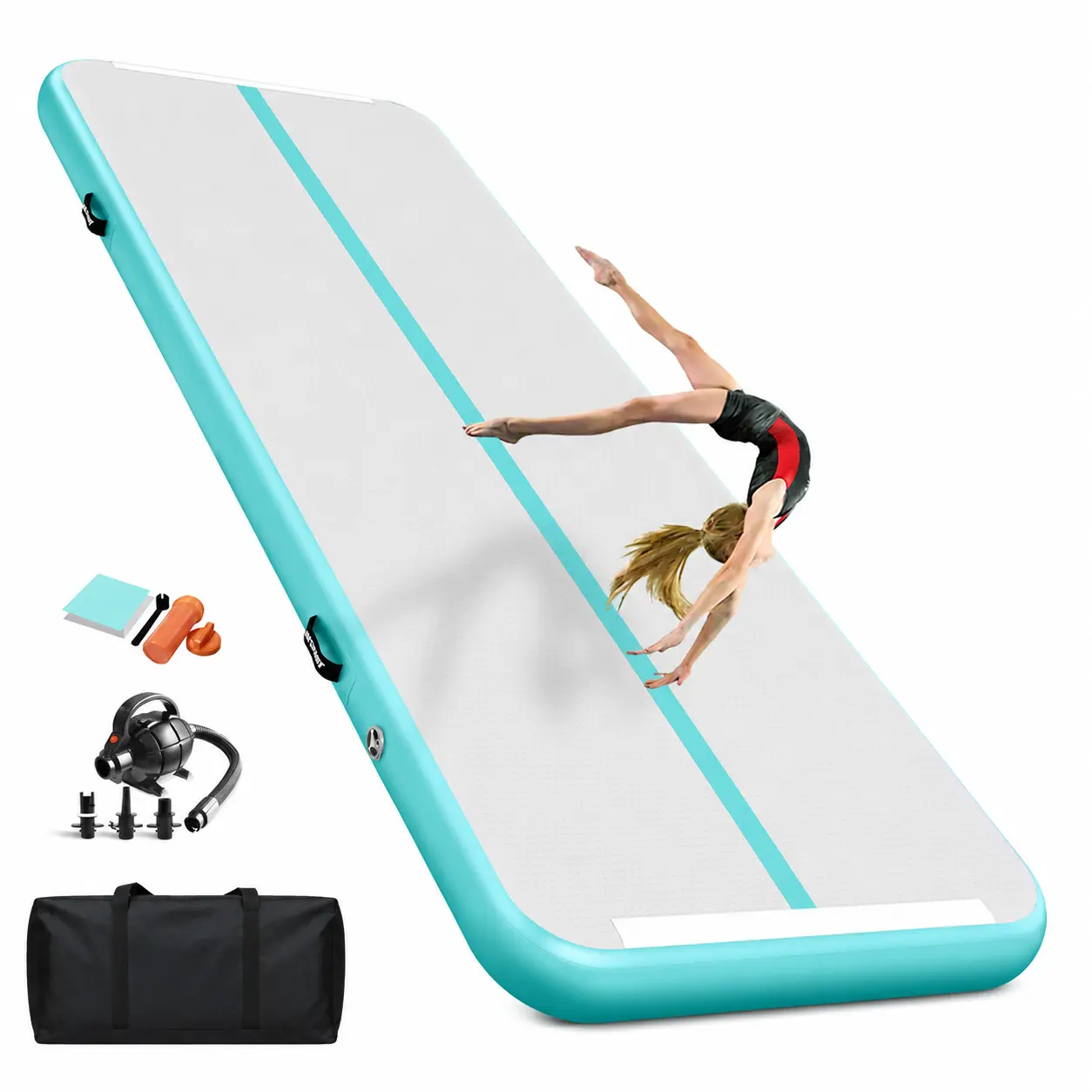 Inflatable Gymnastics Air Mat with Electric Air Pump – Professional Tumbling Track for Gymnastics, Cheerleading, Training, Yoga, Parkour, Home, Beach & Water Use