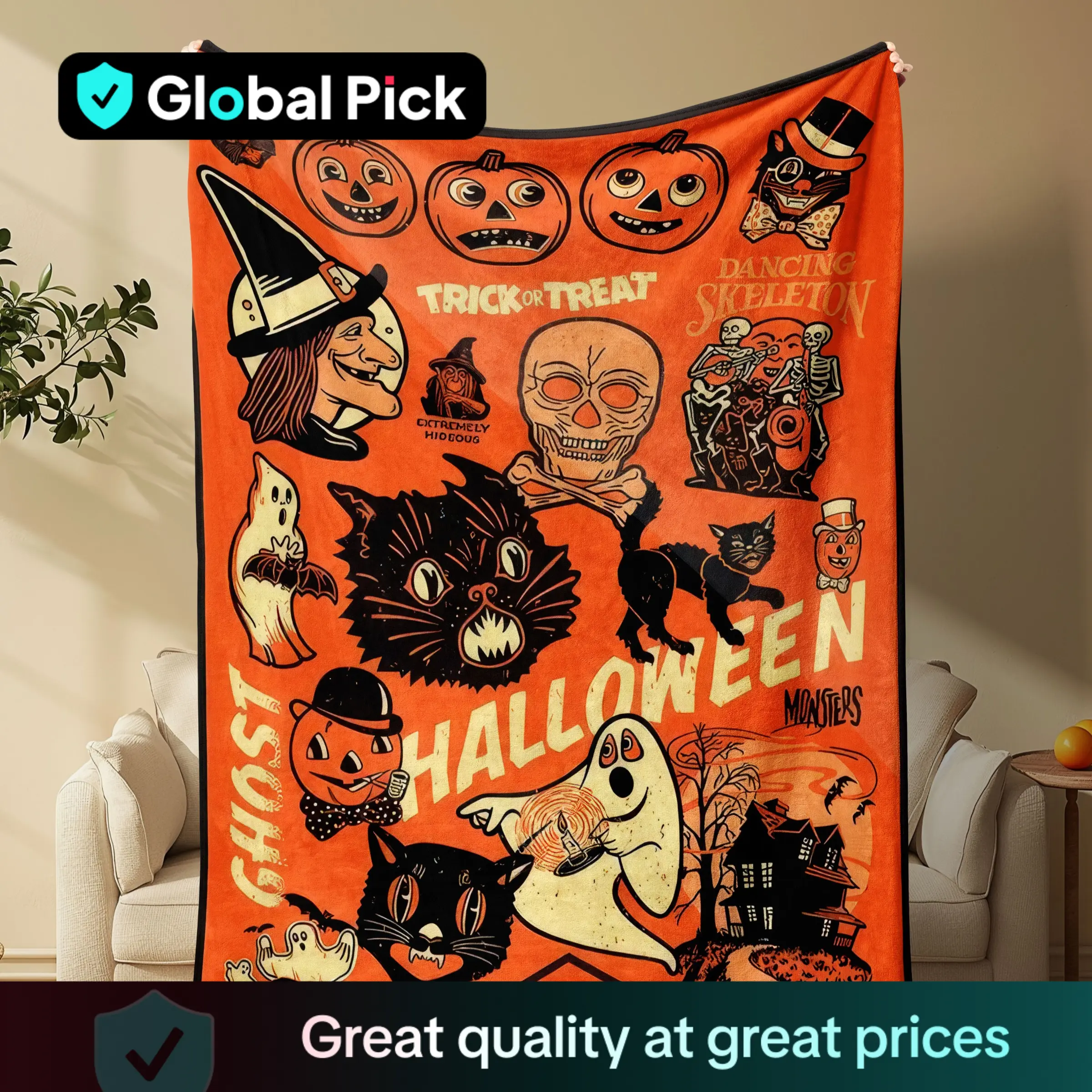 Halloween Themed Blanket, Spooky Patterned Soft Warm Throw Blanket, Bedroom Bedding Blankets, Warm Napping Blanket for Home Office Travel Camping