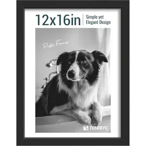12x16 Picture Frame Set of 1 - Black Solid Wood Poster Frame with HD Tempered Glass, Horizontal or Vertical Hanging for Wall Gallery, Living Room, Office