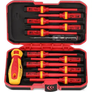 1000V Insulated Electrician Screwdriver Set - 13-Piece Professional Heavy Duty Tool Electrical Screwdriver Set Insulation Handle CRV Steel Magnetic Phillips Slotted Pozi Torx Tips VDE & GS Certified Magnetic Screwdriver Tools
