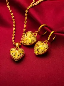 Women's Elegant Heart Pendant Necklace & Earrings Set, Copper Alloy Jewelry Gift for Women, All-Season Accessory, Fashionable Jewelry Set