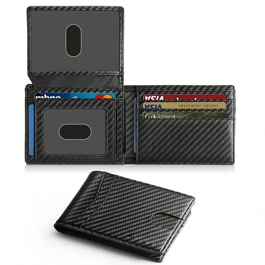 Men's PU Leather Bi-fold Wallet - Chic, Ultra-Thin, Lightweight, Minimalist, RFID-Resistant Card Holder with 2 ID Card Windows and a Bill Compartment, Plain