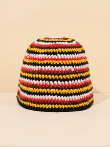 Vintage Multi-Color Striped Handmade Crochet Bucket Hat, Ultra Soft Warm Yarn, Bohemian Style Headwear, Ideal Daily Clothing Accessory