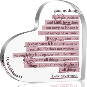 1 Corinthians 13 Christian Bible Verses Gifts for Women, Inspirational Birthday Gifts for Friends Grandma Mom, Christian Acrylic heart Plaque Decorations for Home Desk Bedroom