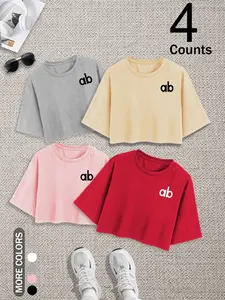 Women's Casual Round Neck Short Sleeve Top Set, Soft Comfortable Fabric, Perfect for Outdoor Shopping Summer Wear, Womenswear