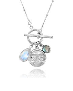Labradorite Moonstone Moon Face Necklace