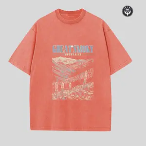 Unisex Great Smoky Mountains T-Shirt, Vintage Washed Black National Park Landscape Graphic Tee, Retro Nature Print Short Sleeve Crew Neck Casual T-Shirt