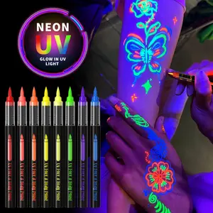 8 Color Neon High Performance Glow-In-The-Dark Markers, UV Light Activated Fluorescent Paint, Perfect for Cosplay, Parties, Halloween, Christmas, Face Body Makeup