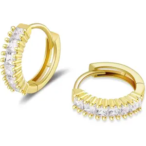 Small  Hoop Earrings for Women 14K Real  Plated Mini Cartilage  Cubic Zirconia Birthstone Huggie Earrings for Women