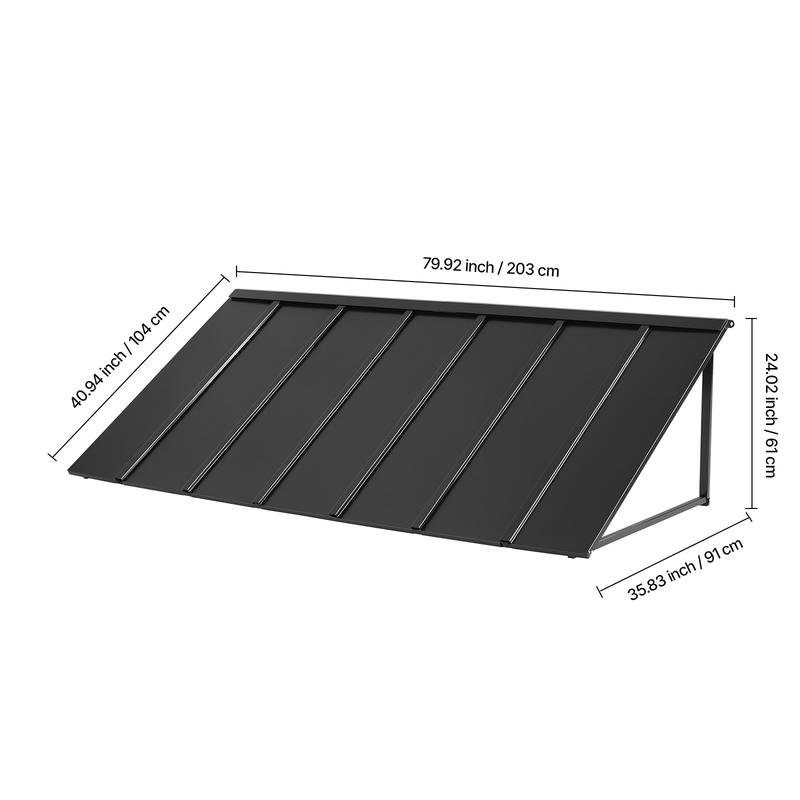 VEVOR Fixed Metal Awning 80 x 36 in,  Window Awning Door Canopy, Stable Triangle Steel Frame Exterior Awnings Rain, and Snow Sunlight Protection for Door Entrance, Windows, Porches, Balconies