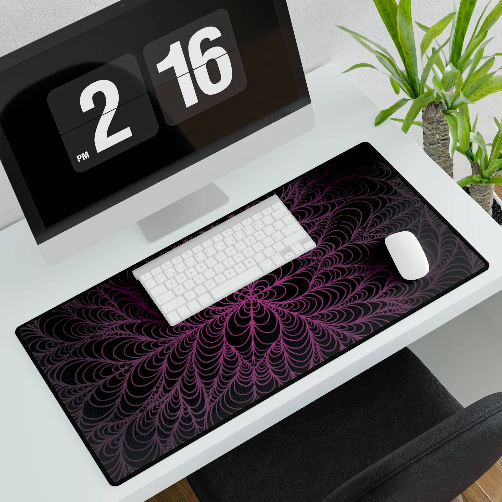 Pink Fractal Spiral Desk Mat | Spiderweb Pattern
