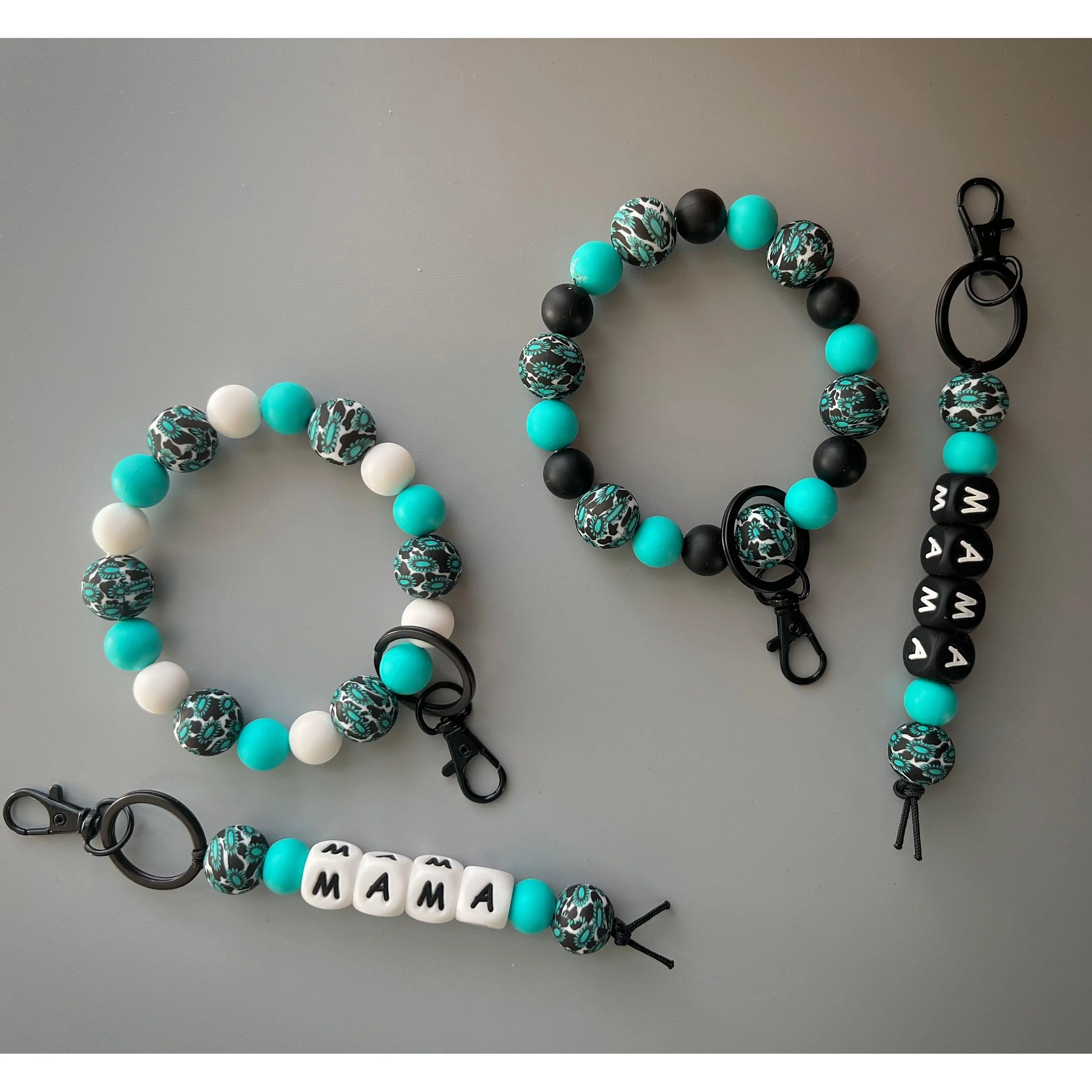 Western Cow Print Mama Keychain Set