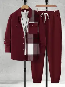 Men Plaid Patchwork Print Pajama Pattern Button Front Shirt Drawstring Waist Pants Loungewear Two Piece Set Regular Fit Casual Comfy Long Sleeve Collared Top Trousers Sleepwear Fall Winter 2026