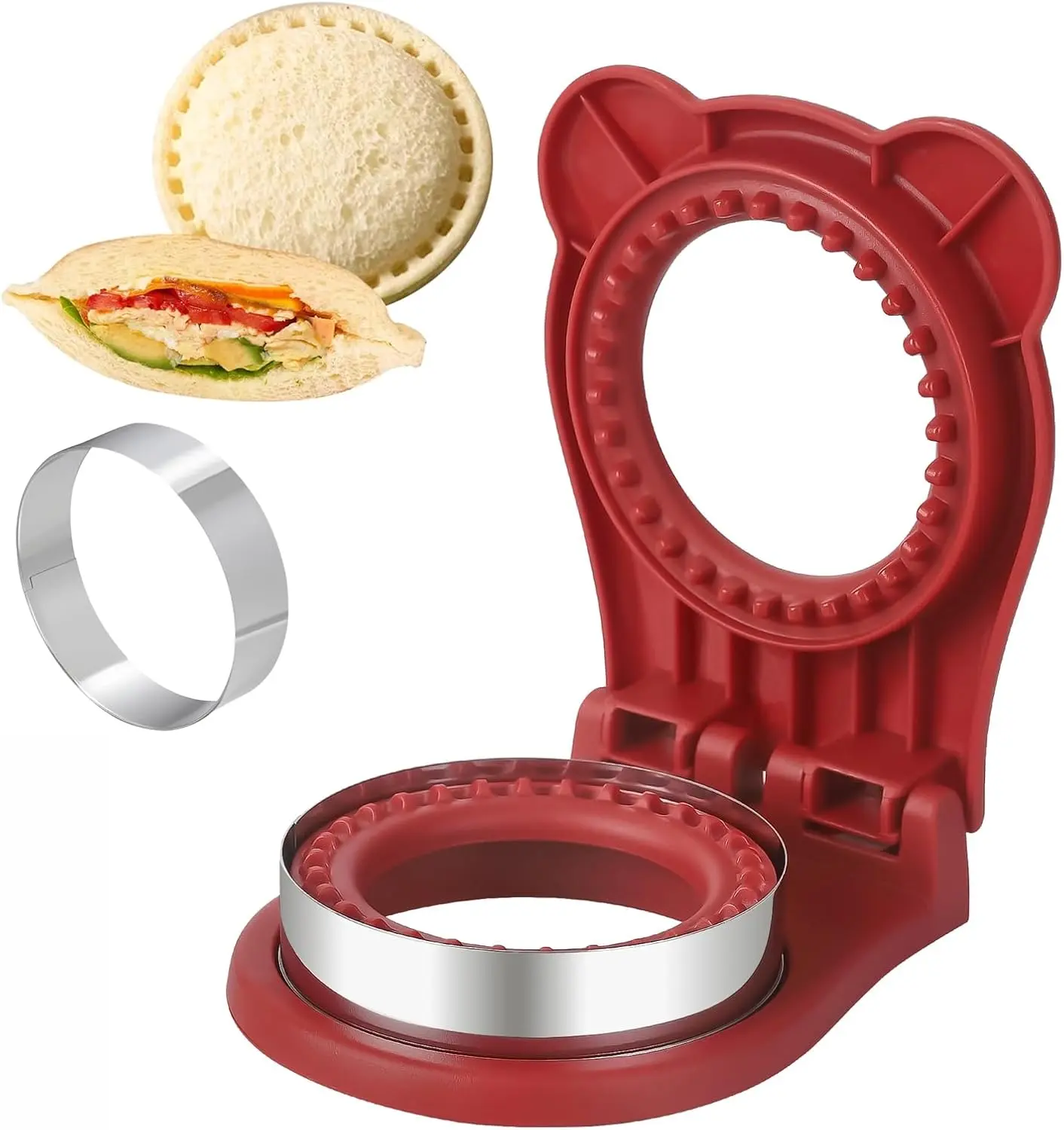 Homedale Kid-Friendly Sandwich Cutter & Sealer Kit - Uncrustables Maker for Lunchboxes, Snacks, Bento Box Bread, Kitchen Utensils for Sandwich Lovers, Kitchen Household Products (Red), Stainless Blade