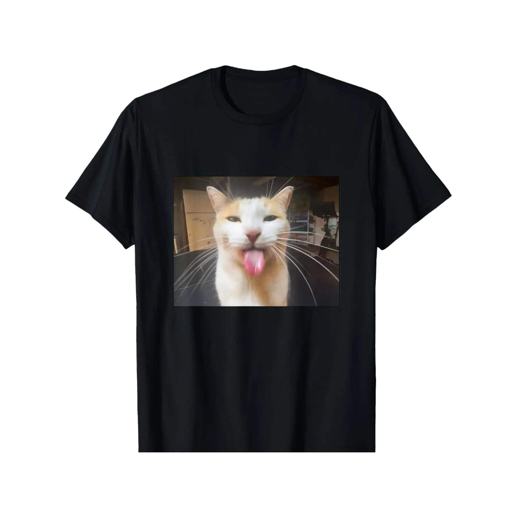 Silly Cat Tongue Out Meme Graphic T-Shirt - 100% Cotton T-Shirt - Versatile for Casual, Sports, Festive, All-Season Wear