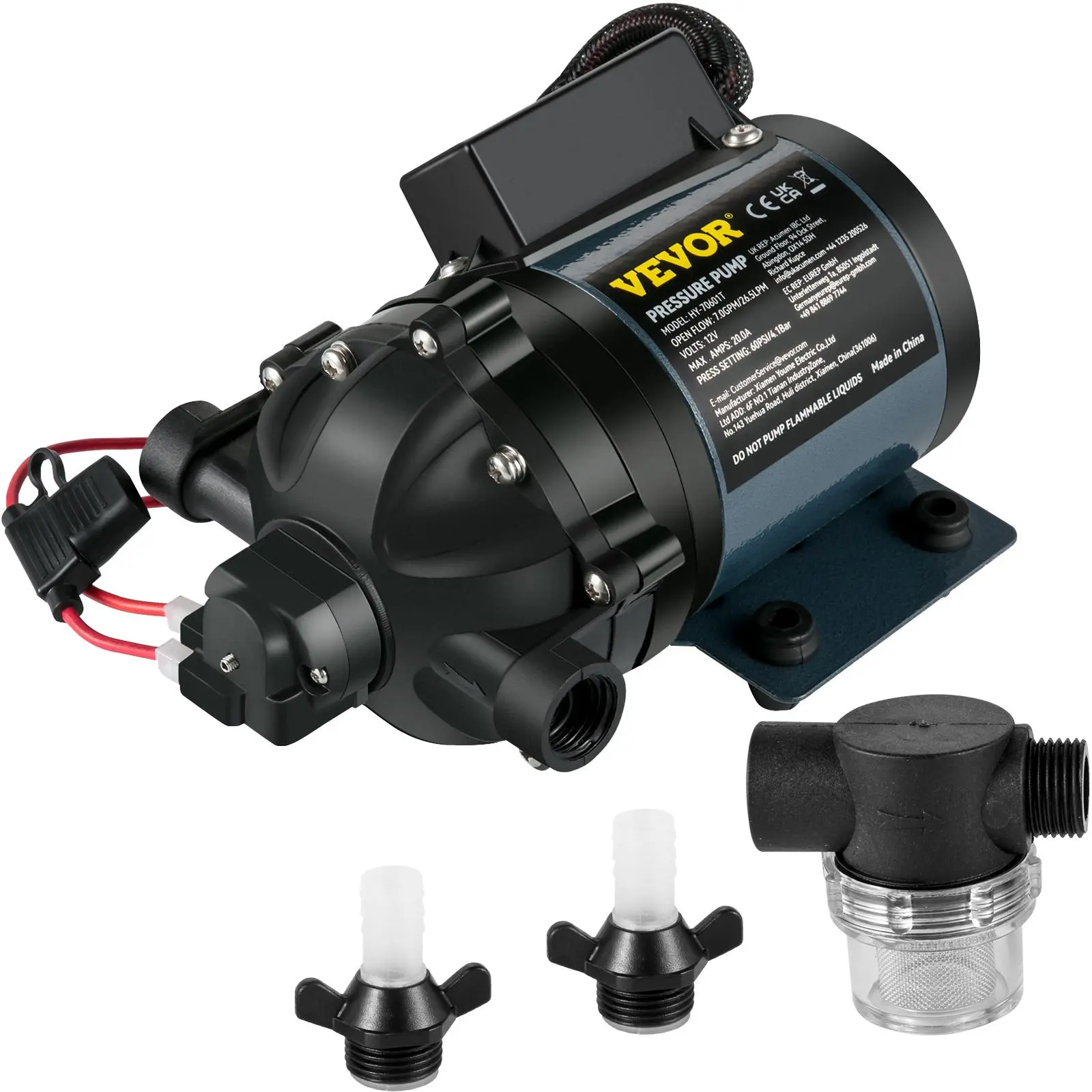 【summerfinds】VEVOR Washdown Pump, 12V DC, 7 GPM 60 PSI, Max. 10 FT Lift Self Priming Water Pump, with EPDM Valve, Universal Salt Water Strainer & Female/Male Thread, for RV, Marine Deck, Yacht, Water Transfer Pump