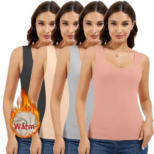 Women's Sleeveless Fleece Lined Thermal Underwear Tank Top Crew Neck Round Neck Square Neck Camisole Winter Warm Base Layer Cami Vest Underwear Tops for Cold Weather, Basic Minimalist Womenswear Underwear