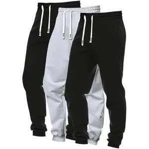 [Plus Size Solid Color Joggers] 3pcs Plus Size Solid Color Joggers - Casual Style with Drawstring and Pockets - 100% Polyester Knit, Medium Stretch, Regular Fit/Fall Outdoor Activities