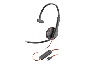 Poly Blackwire 3210 Headset - Mono - USB Type C - Wired - 32 Ohm - 20 Hz - 20 kHz - On-ear, Over-the-head - Monaural - Ear-cup - 5.28 ft Cable - Noise Cancelling Microphone