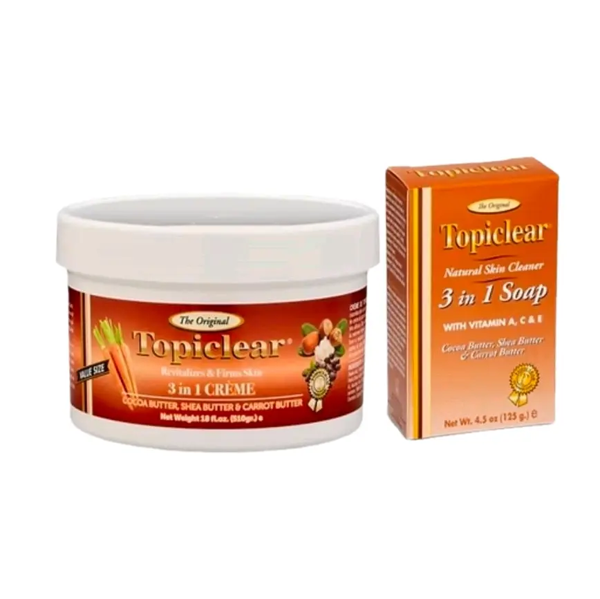 Topiclear 3in1 Cream 500gr & 3in1 Soap 125gr with Cocoa Shea Carrot Butt. Perfect Combination