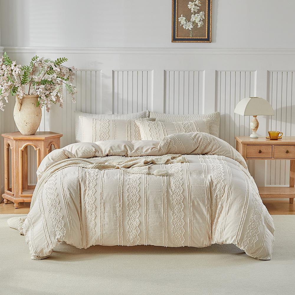 Homelike Moment Boho Shabby Chic Queen 3 Pcs Comforter Set Tufted Bedding Set Beige Queen ,Comforter with 2 Pillowcases , Gifts for Woman, Soft Jacquard Queen Comforter for All Seasons, Machine Washable Homelike Moment Boho Shabby Chic Queen 3 Pcs Comforter Set Tufted Bedding Set Beige Queen ,Comforter with 2 Pillowcases , Gifts for Woman, Soft Jacquard Queen Comforter for All Seasons, Machine Washable