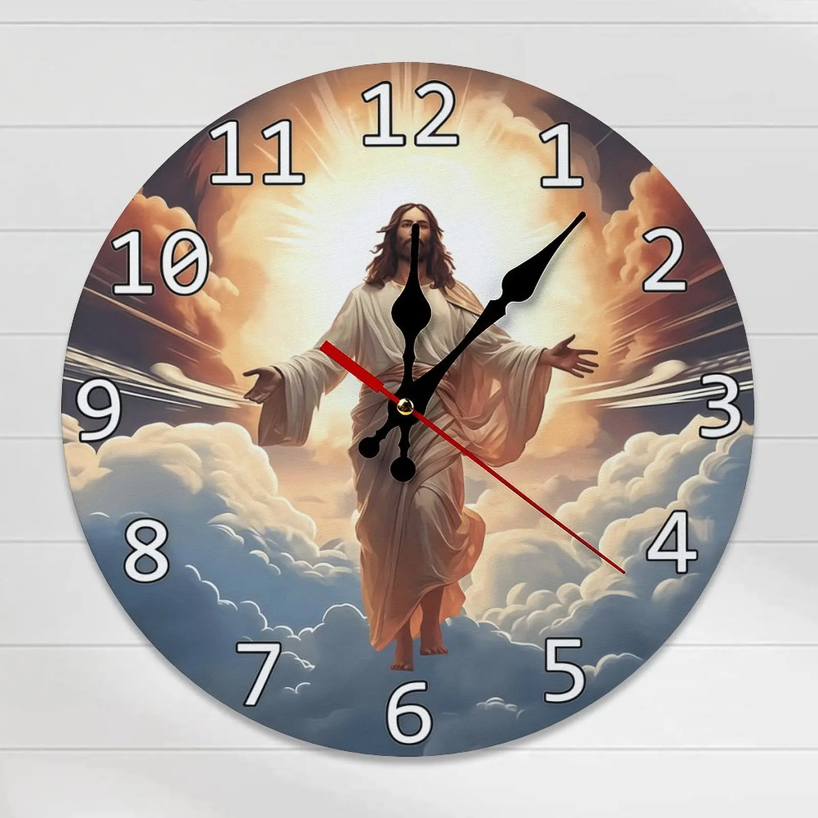 10in/12in DIY Assembly Needed Classic Wood Wall-Mounted Quiet Wall Clock - Jesus Ascending To Heaven Christian Print, Silent Sweep Movement, Battery Not Included, Ideal For Christian Home Decor, Room Decor