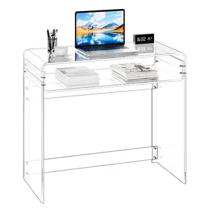 Clear Acrylic Two-Tier End Table With Storage Shelf, Modern Rectangular Side Desk For Bedroom, Living Room And Office, Transparent Thick Desk Nightstand, Lightweight Yet Durable, Easy Assembly, 15.7 x 33.5 x 29.5 Inches, Clear