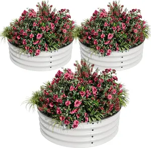 Round Raised Garden Bed, 3PCS 2 x 1ft Galvanized Raised Boxes with Rust, Corrosion Protection, Easy Assembly, Safe Edge, Metal Garden Bed Kit for Planting Vegetables, Fruits, Flowers, White