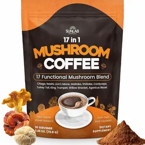 Organic Mushroom Coffee 17 Functional Mushroom Blend (Lion's Mane, Reishi, Chaga, Cordyceps, Turkey Tail & More) Gourmet Arabica Instant Coffee for Immunity, Focus & Energy - USA Made - 30 Servings