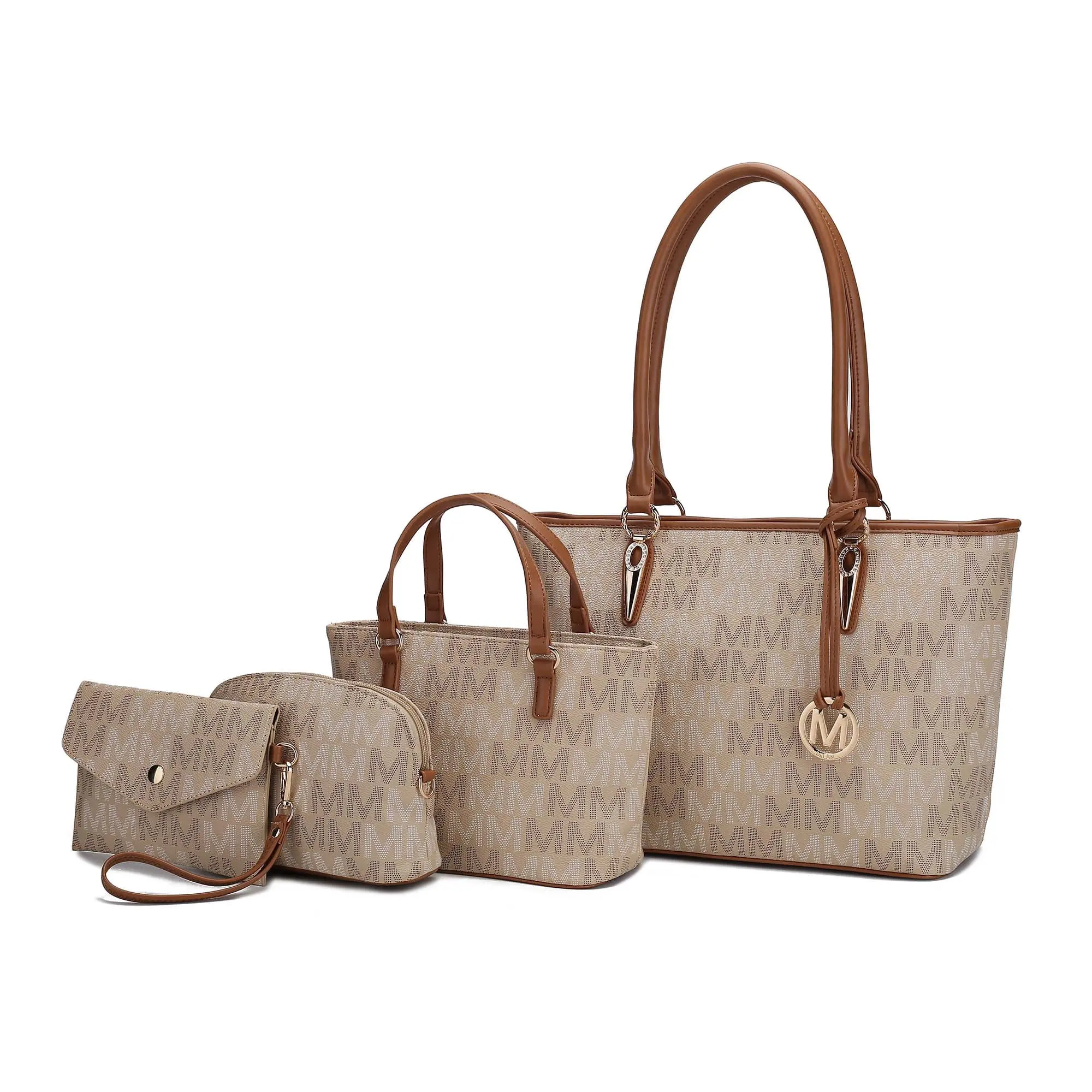 MKF Collection Alexy Women'S Tote Bag, Small Tote Bag, Pouch Purse & Wristlet Wallet Bag 4 Pcs Handbag Set by Mia K - Beige