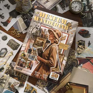 Museum Themed Stamp Sticker, 20pcs Decorative Paper & 30pcs Sticker, DIY Decorative Sticker for Scrapbooking, Journaling, Gift Wrapping, Sticker Packs