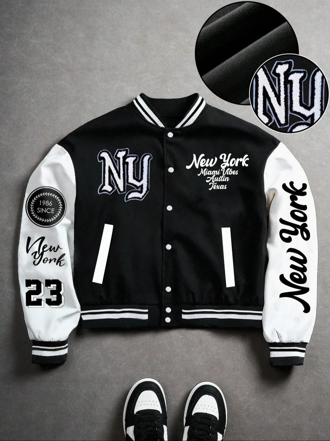 Men's College Style Baseball Jacket Letter Print Long Sleeve Pilot Coat Casual Fitted Campus Baseball Jacket for Fall & Winter